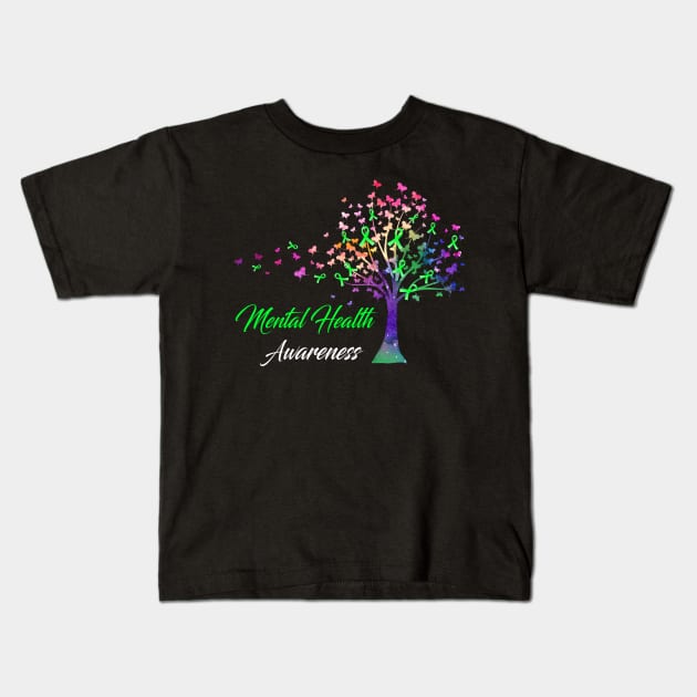 Tree Ribbons Mental Health Awareness Support Mental Health Warrior Gifts Kids T-Shirt by ThePassion99